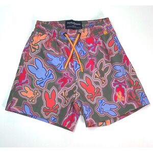 Psycho Bunny Boys Swim Trunks Multi Color Bunny Skull Print Size 4 XXS